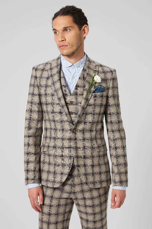 Teddington Slim Fit Brown Check Wool Jacket - ARCHIVE