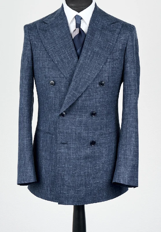 New SUITREVIEW Elmhurst Storm Blue Wool, Silk and Linen Loro Piana DB Suit - 34R (Final Sale)