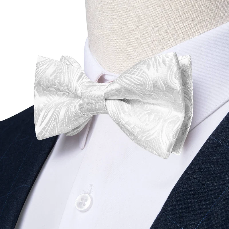 Ties2you Kids Bow Tie White Jacquard Woven Floral Silk Bow Tie Hanky Set