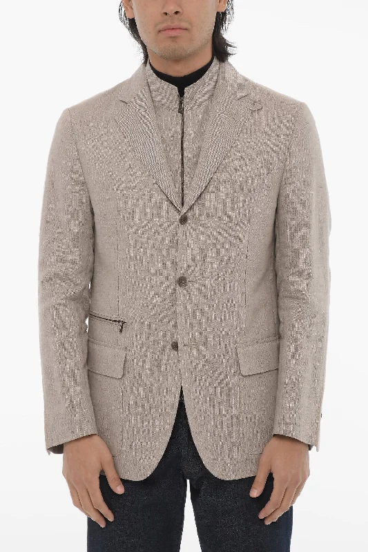 Corneliani Id Linen Blend Blazer With Removable Chest Piece