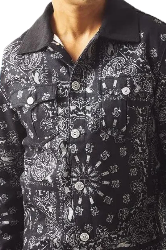 Gents Paisley Print Modern Cut Jacket In Black