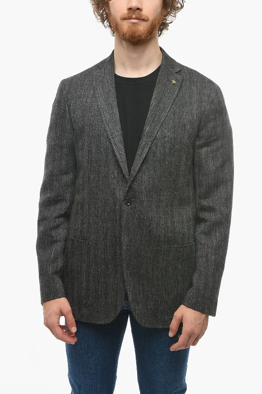 Corneliani CC COLLECTION Herringbone Linen Blend RIGHT Blazer