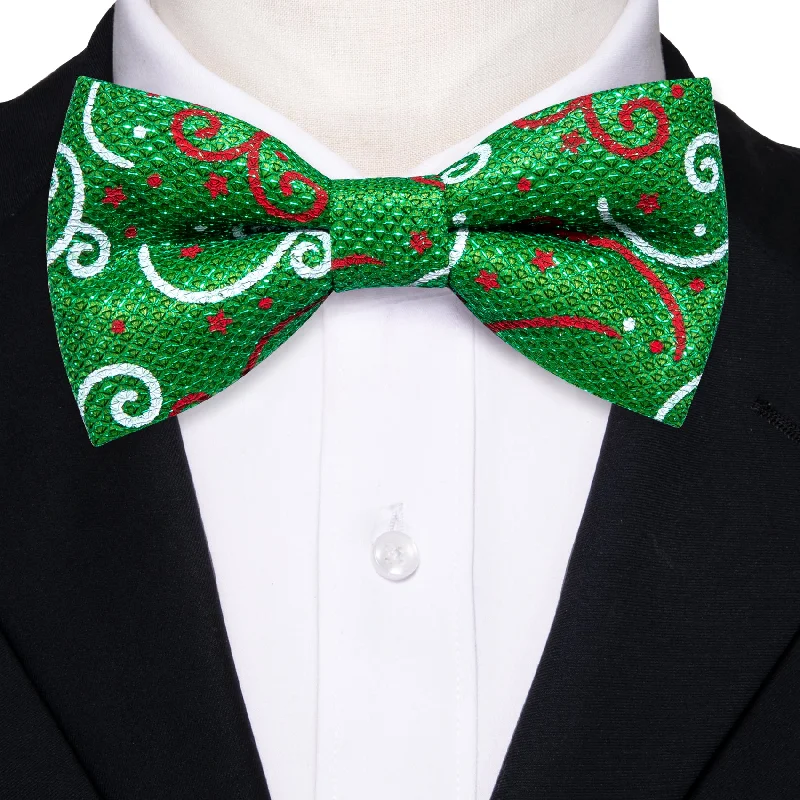 Barry Wang Festival Christmas Green White Floral Silk Pre-tied Bow Tie