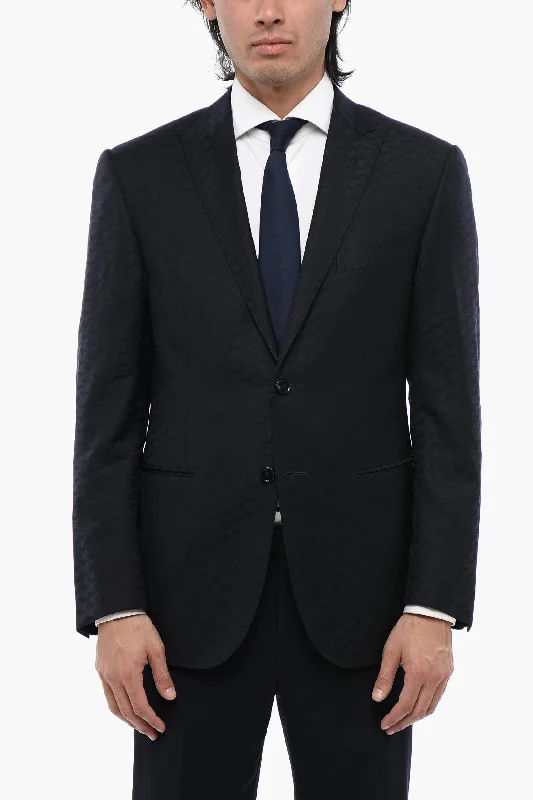 Corneliani Peak Lapel Jacquard Virgin Wool Blazer