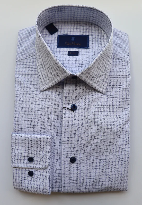 David Donahue White/Blue Dress Shirt (Trim Fit)