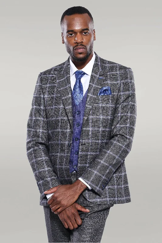 Grey Blue Checked Suit - Wessi