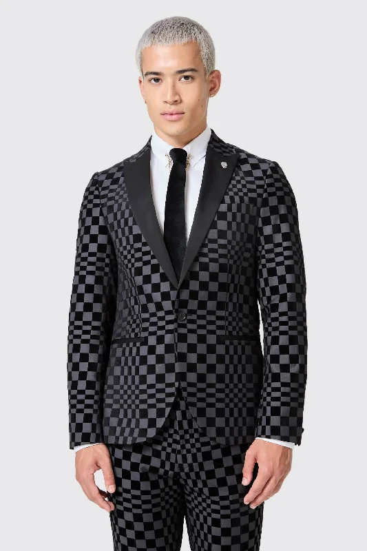 Tiber Skinny Fit Grey Check Tuxedo Jacket - ARCHIVE