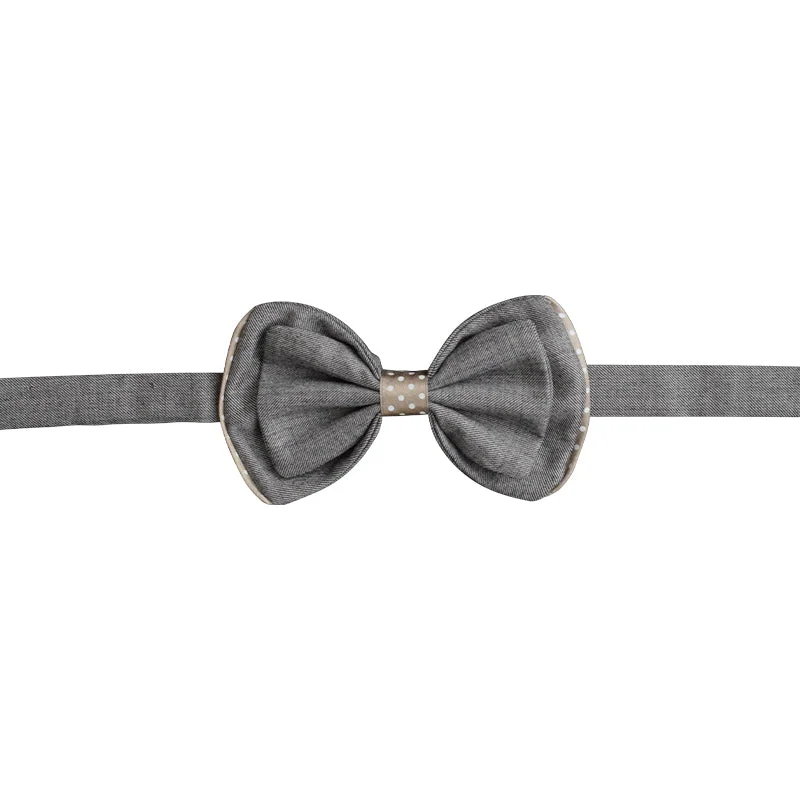 Grey bowtie with polka-dot grey accent