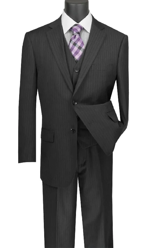 Sovana Collection - Regular Fit 3 Piece Suit 2 Button Tone on Tone Stripe in Black