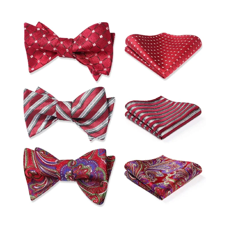 3PCS Mixed Design Bow tie & Pocket Square Sets - B3-02