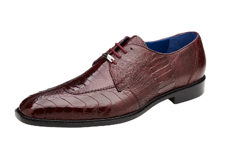 Belvedere Men's Genuine Ostrich Leg Dress Shoes in Dark Burgundy - Siena