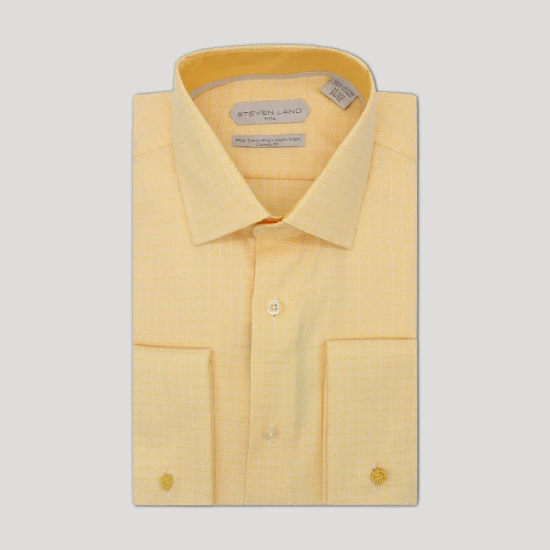 Non Iron Weave Check Dress Shirt | Yellow