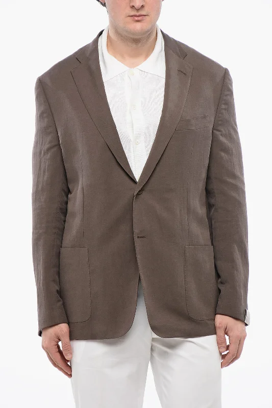 Corneliani Linen Blend Unlind Blazerwith Patch Pocket