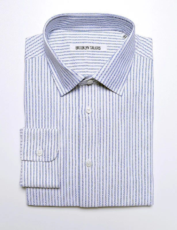 BKT20 Slim Dress Shirt in Striped Oxford - White / Sky Blue