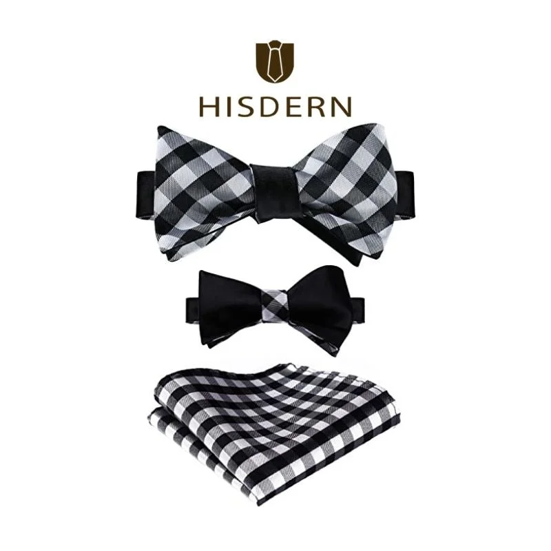 Plaid Bow Tie & Pocket Square - D-BLACK/WHITE 1