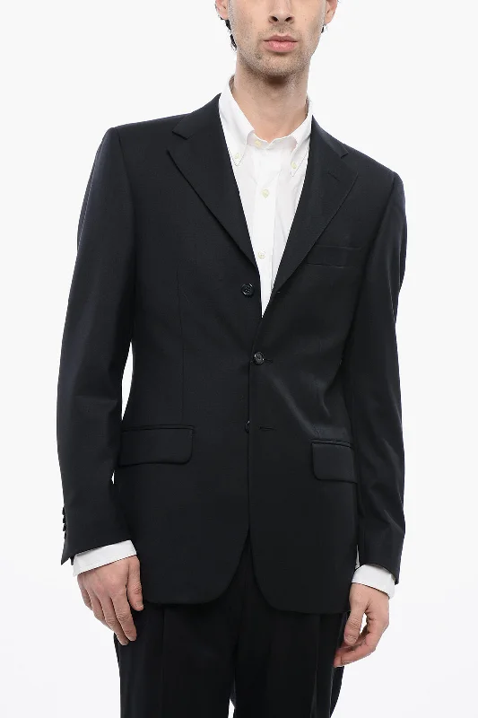 Corneliani Cc Collection Virgin Wool 3-Button Blazer With Flap Pockets