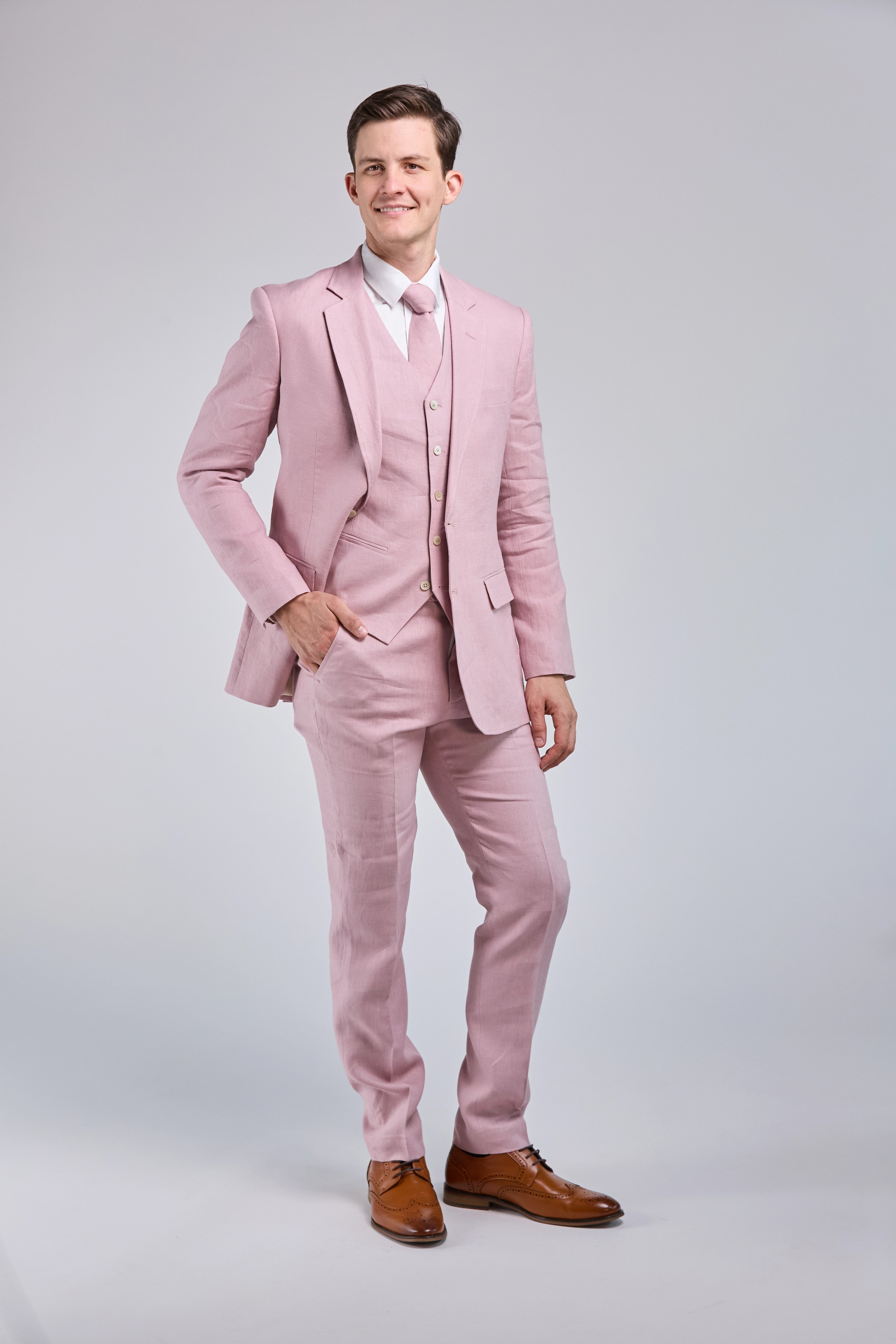 Pink Linen 3 Piece Suit