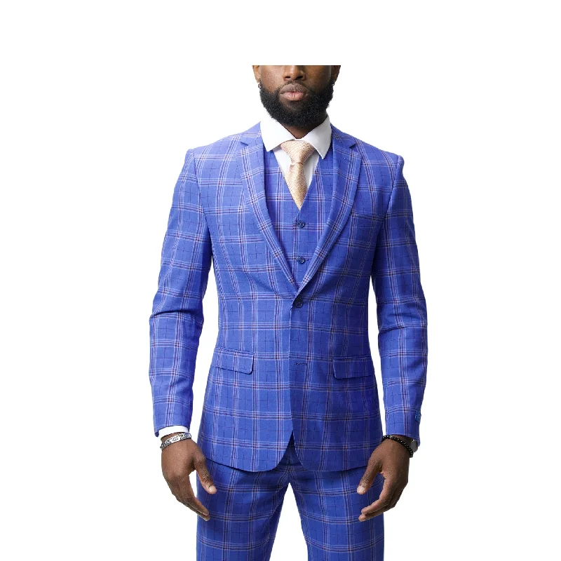 2Bvf100-1961-4 Lt Blue Plaid Pino Baldini Vested Plaid Slim Fit Suits