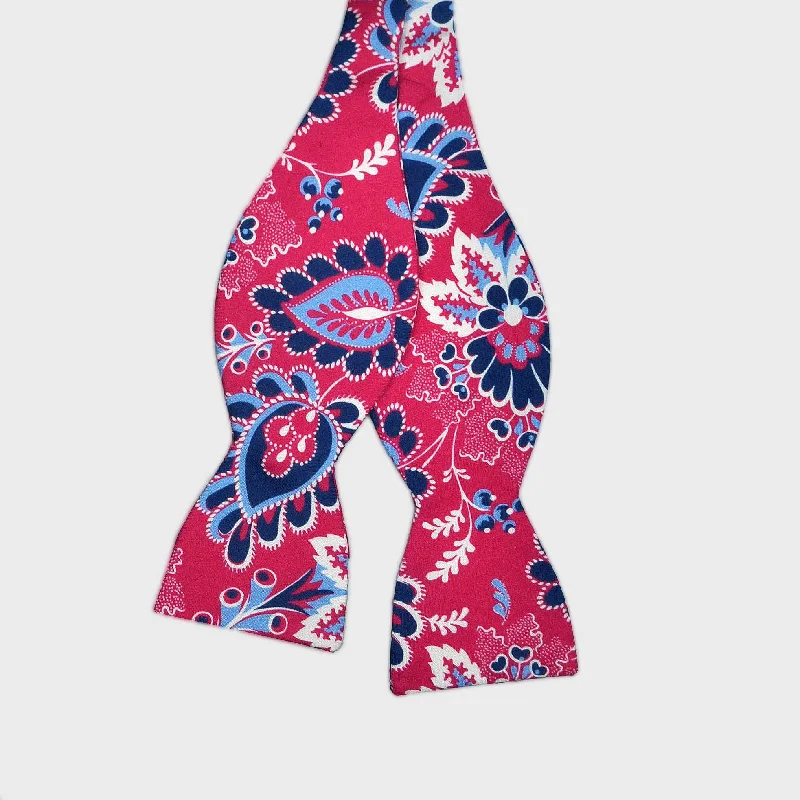 English Printed Silk Flowers Bow Tie in Red, Navy & Blue