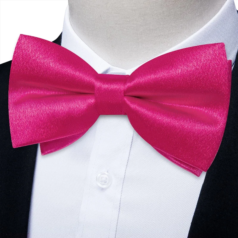 Ties2you Pink Bow Tie Shining Solid Magenta Silk Men's Pre-tied Bowtie Pocket Square Cufflinks set