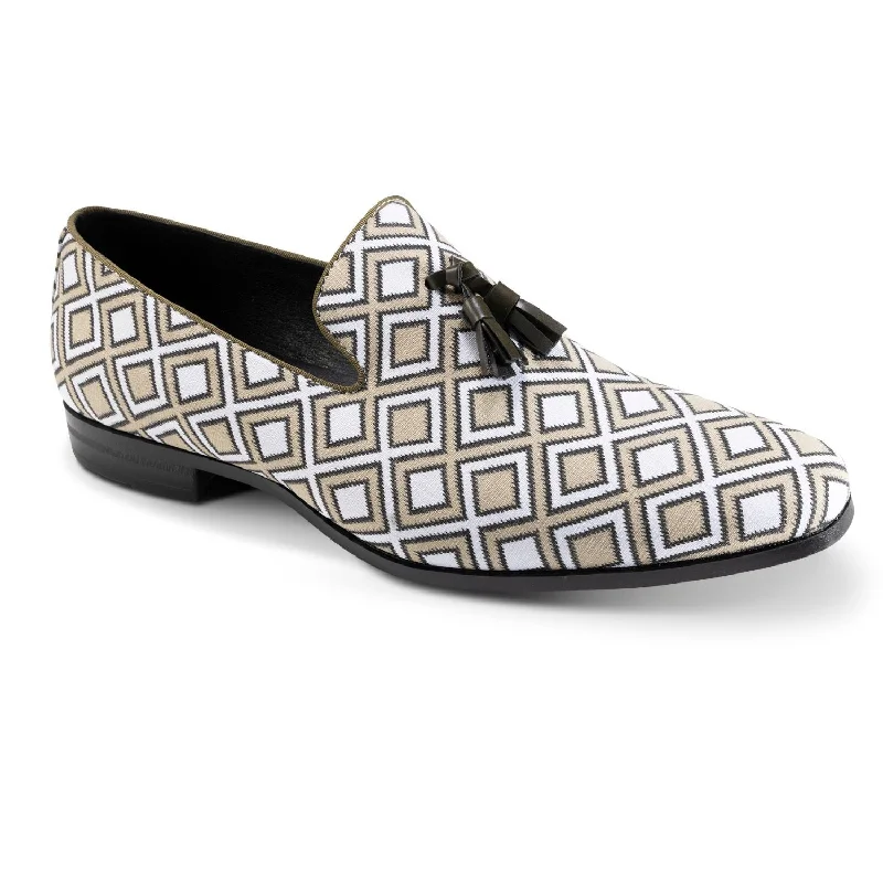 Titan Collection: Khaki Symmetrical Argyle Design Slip-On Loafers