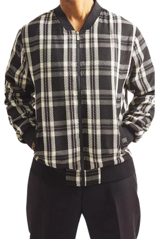 Men's Black Plaid Bomber Full Cut Jacket