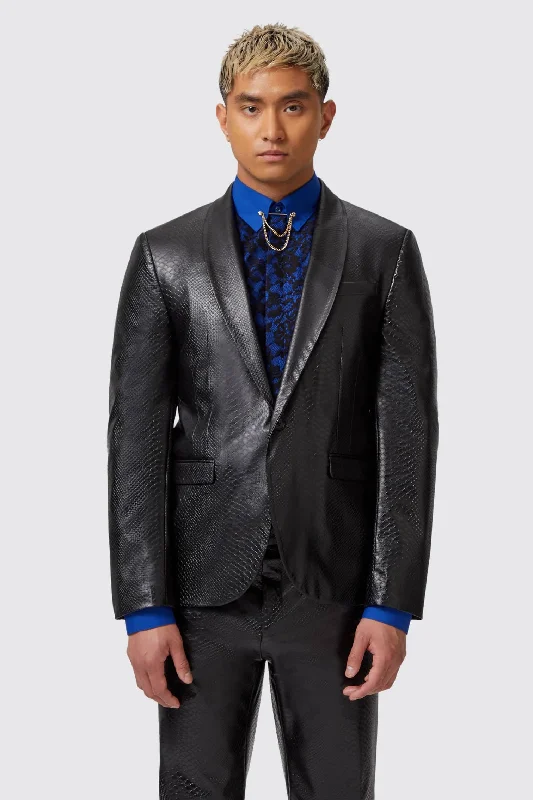 Trinity Slim Fit Faux Leather Snakeskin Jacket