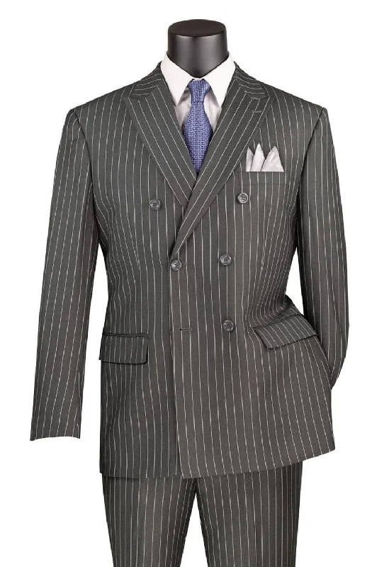 Rockefeller Collection - Double Breasted Stripe Suit Charcoal Regular Fit 2 Piece