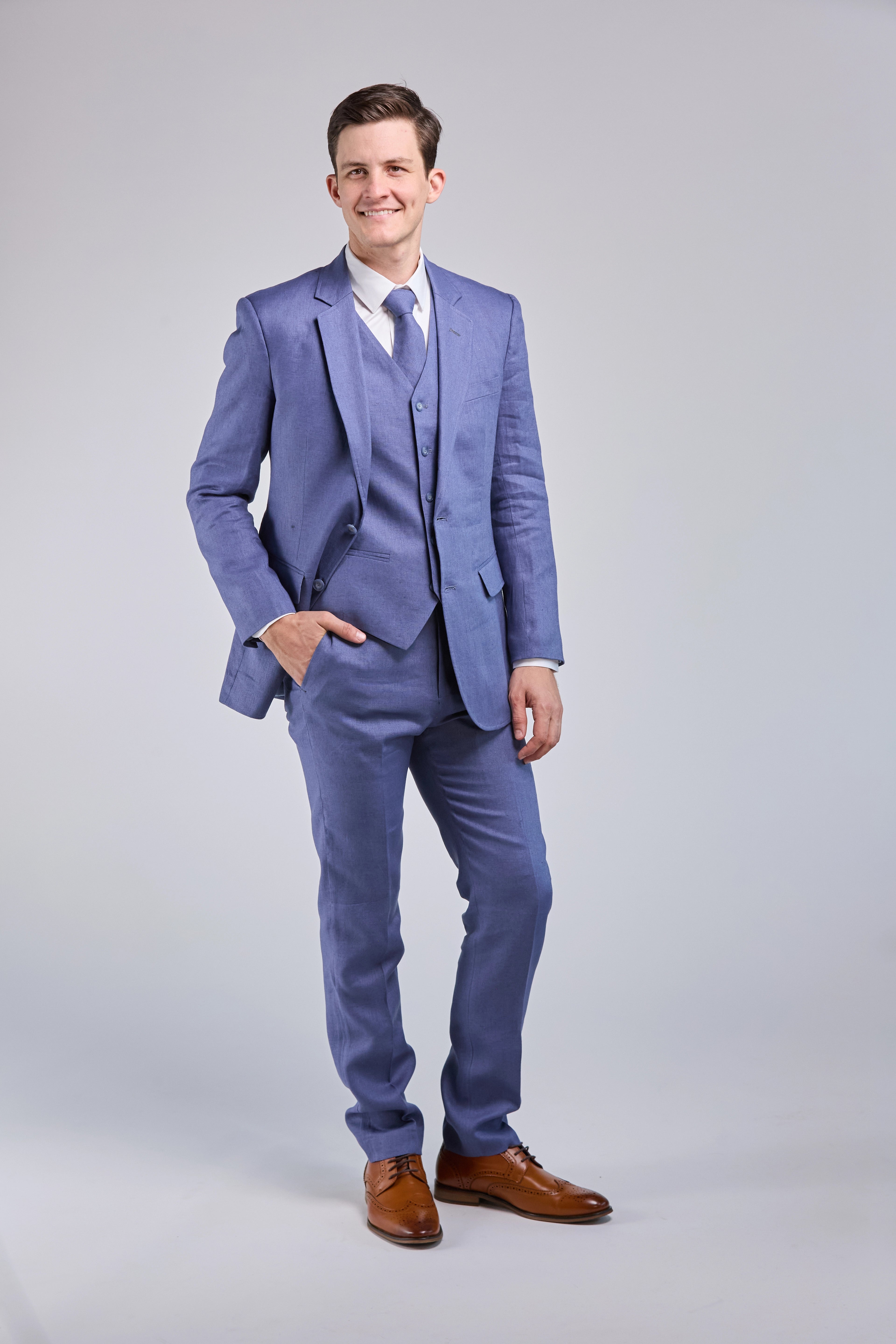 Pale Indigo Linen 3 Piece Suit - Limited