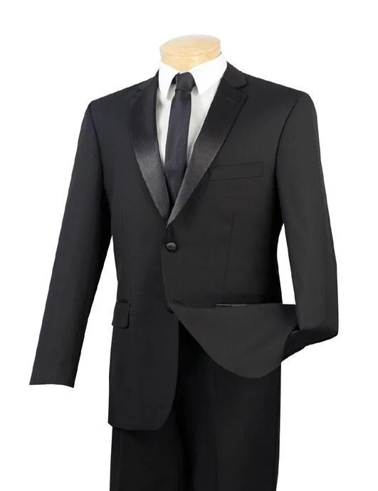 Regular Fit Satin Lapel 2 Piece Tuxedo in Black