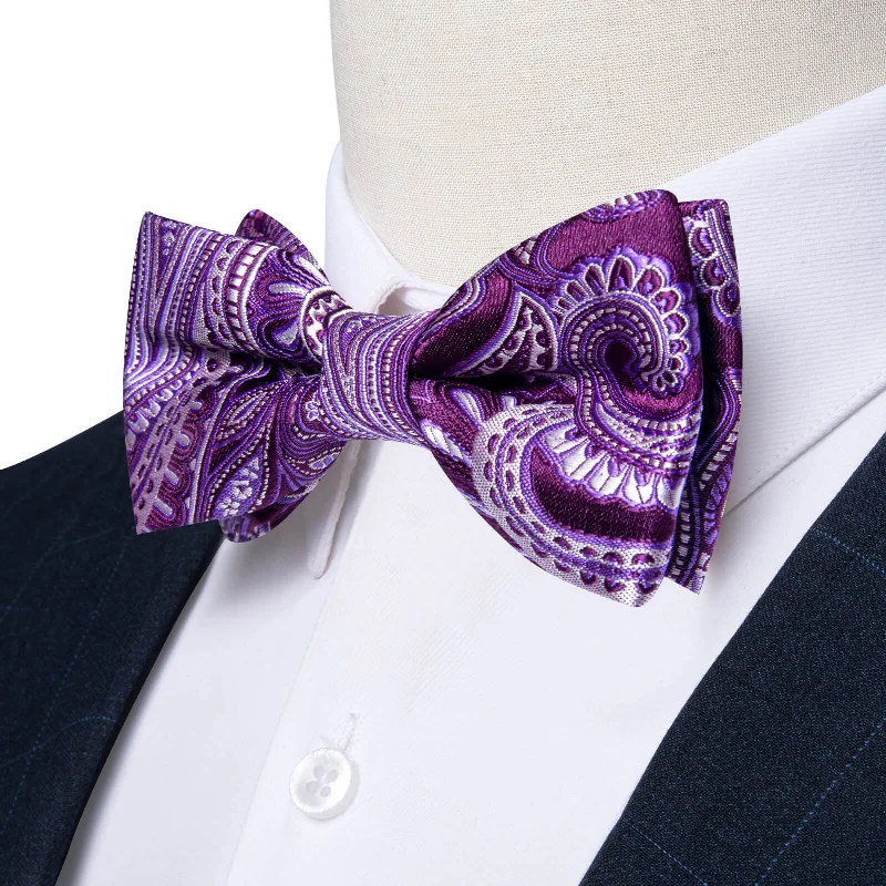 Ties2you Kids Bow Tie Purple White Paisley Silk Bow Tie Pocket Square Set