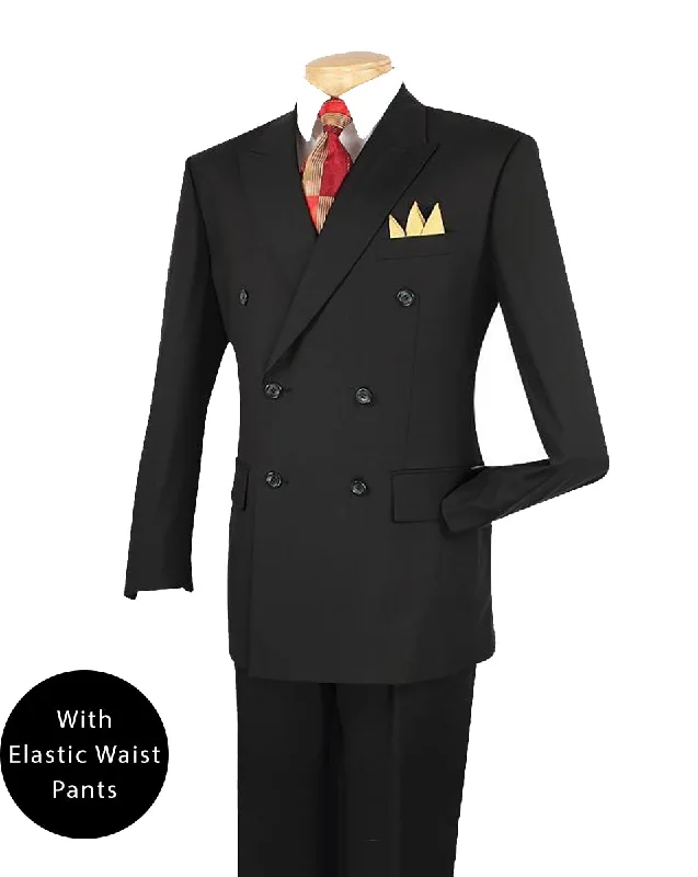 Ramses Collection - Black Regular Fit Double Breasted 2 Piece Suit with Flexible Elastic Waistband