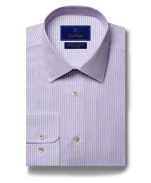 David Donahue Dress Shirt - White/Berry (Trim)