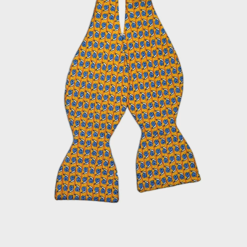 English Printed Silk Little Snail Repeat Bow Tie in Yellow & Blue