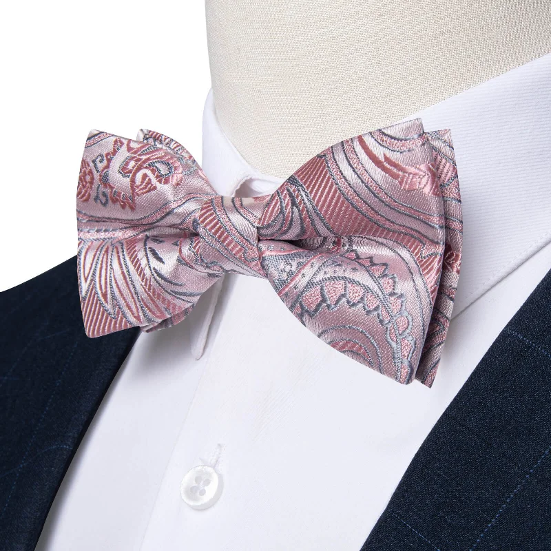 Ties2you Kids Bow Tie Pink Grey Floral Silk Bow Tie Handkerchief Set