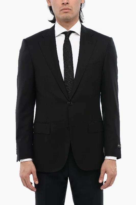 Corneliani Virgin Wool 2 Bottons Blazer With Side Vents And Flat Pocket