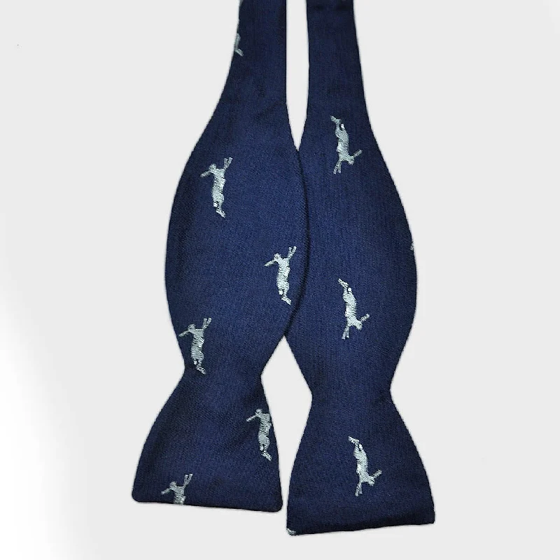 English Woven Silk Jumping Hare Bow Tie Navy & Grey