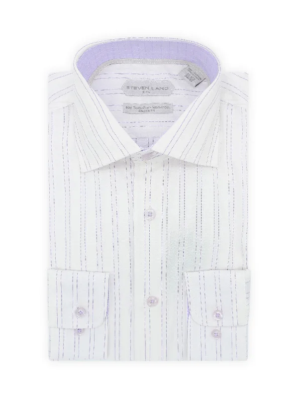 Spread Collar Non-Iron Stripe Dress Shirt | Purple