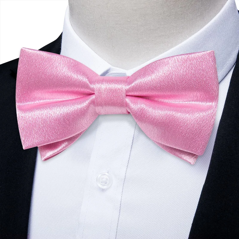 Ties2you Pink Bow Tie Shining Solid Silk Men's Pre-tied Bowtie Pocket Square Cufflinks set