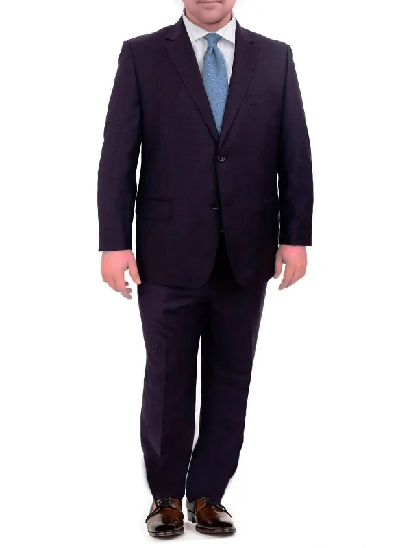 Mens Mazara Big & Tall Portly Fit Solid Navy Blue Two Button Wool Suit