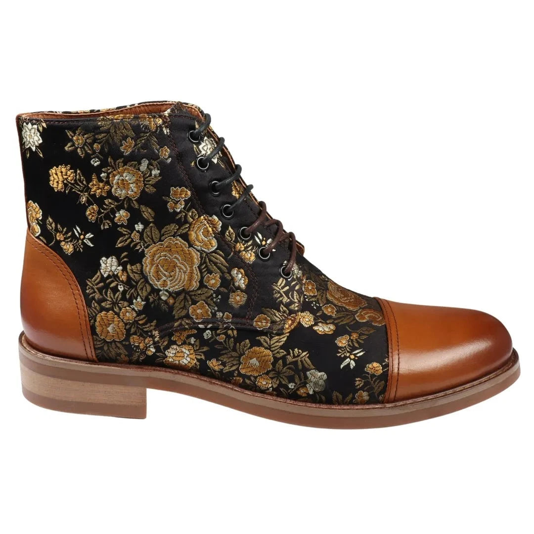 Adam - Men's Floral Print Leather Oxford Ankle Boots