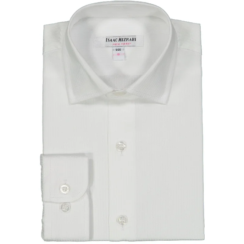 Isaac Mizrahi Boys Solid White Pin Striped Dress Shirt