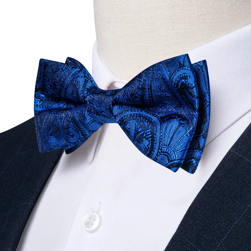 Ties2you Kids Bow Tie Cobalt Blue Paisley Silk Bow Tie Pocket Square Set