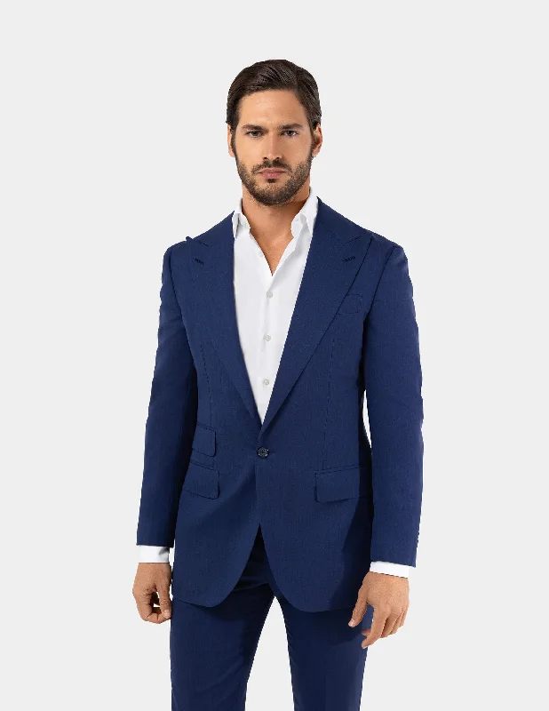 Blue Wool Single Breasted Suit