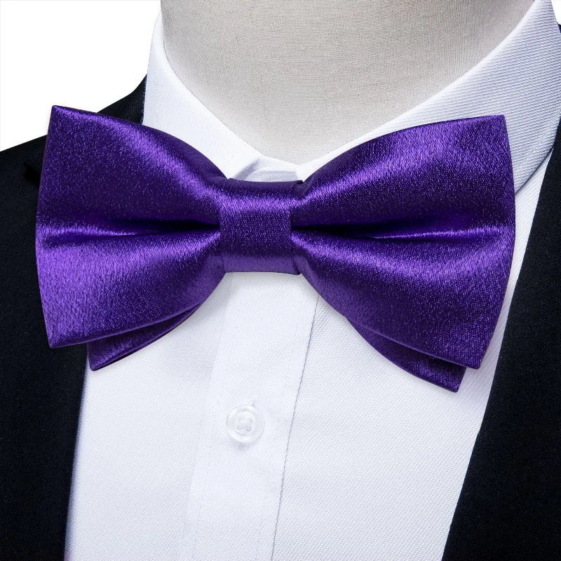 Ties2you Purple Bow Tie Shining Solid Silk Men's Pre-tied Bowtie Pocket Square Cufflinks set