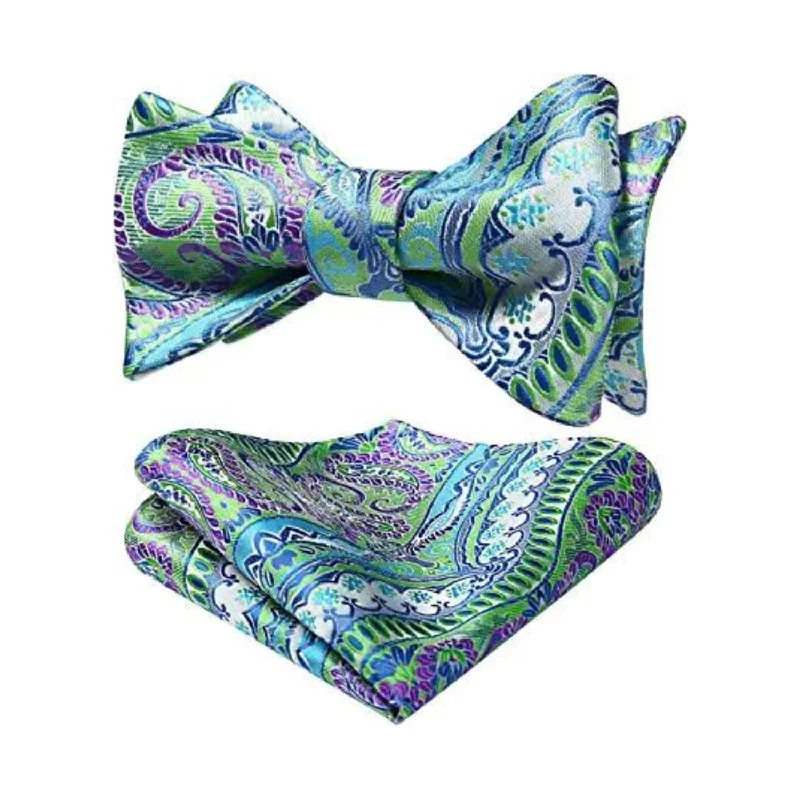 Floral Bow Tie & Pocket Square - AQUA/PURPLE