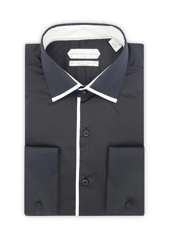 Steven Land Elite | Color-block Edge Trim Non Iron Dress Shirt | Black