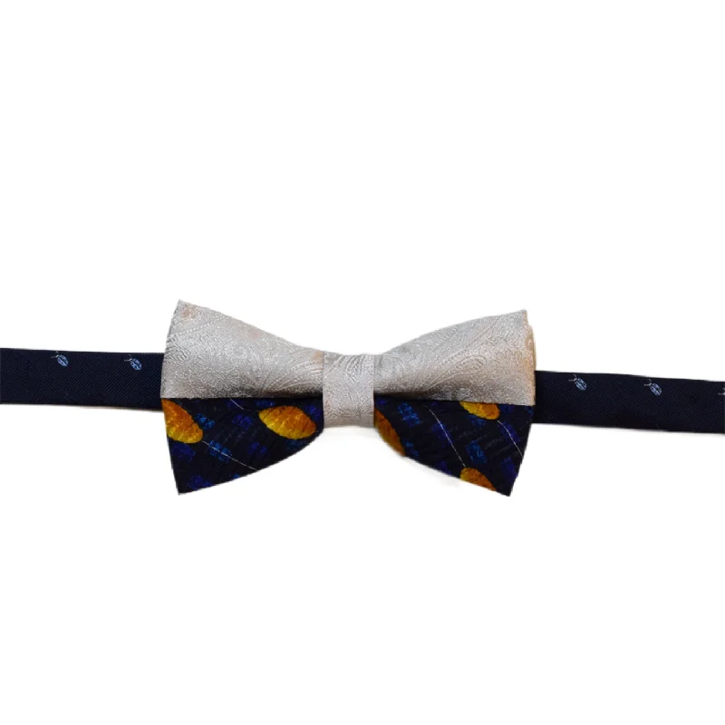 White and blue with yellow oval bowtie (patchwork)