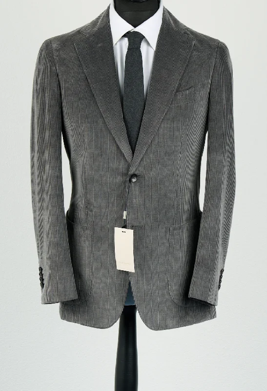 New Suitsupply Havana Mid Gray Cotton and Cashmere Corduroy Zegna Suit - Size 42L