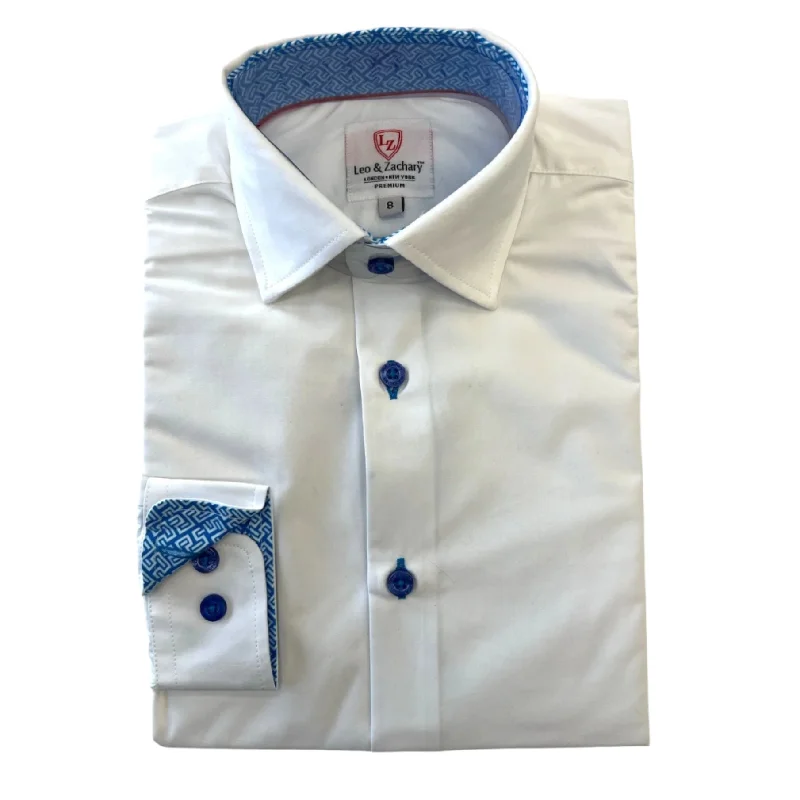 Boys White/Light Blue Non-Iron Dress Shirt